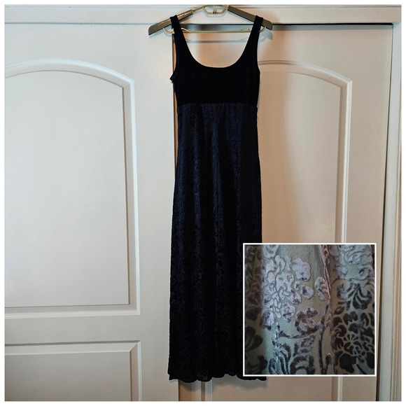 Laundry By Shelli Segal Dresses & Skirts - Vtg 90s Velvet Burnout Floral Maxi Dress 4 Whimsigoth Laundry Empire Babydoll